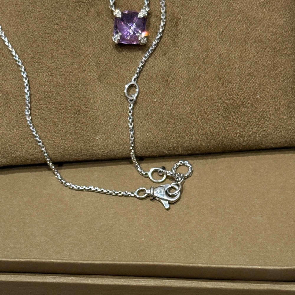 David Yurman Silver Necklace with Purple Gemstone - Picture 5 of 7